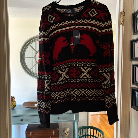 $500 NWT POLO RALPH LAUREN Men Polar Bear Fair Isle Wool Sweater Size L - Picture 3 of 5